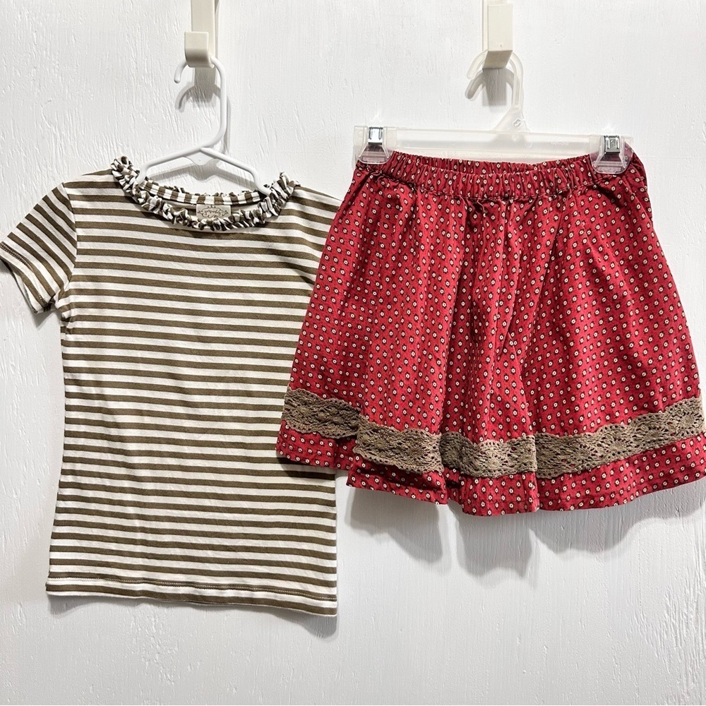 MUSTARD PIE • Girls 4  • Striped Top  • Boutique Red RUBY SARGENT Skirt SET